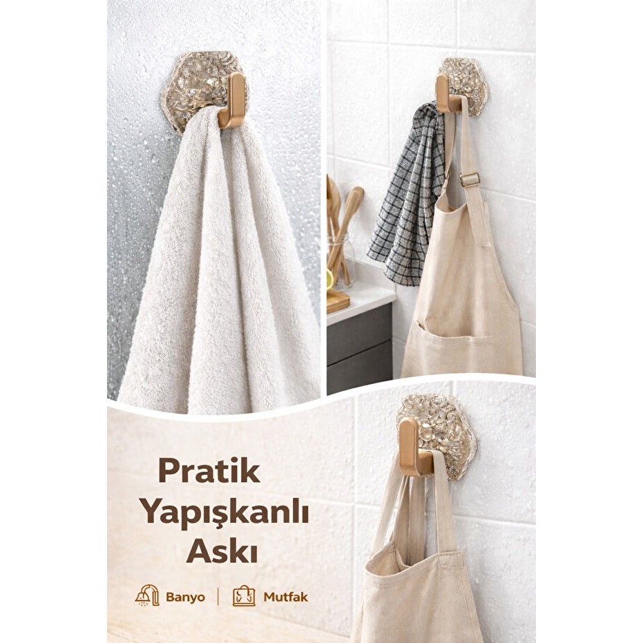 Safestore Kendinden Yapışkanlı Güçlü Buz Desen Lüks 5’li Duvar Askısı Banyo Mutfak Için Havlu Askısı Askılık - Gold El / Yüz Havlusu Fiyatı
