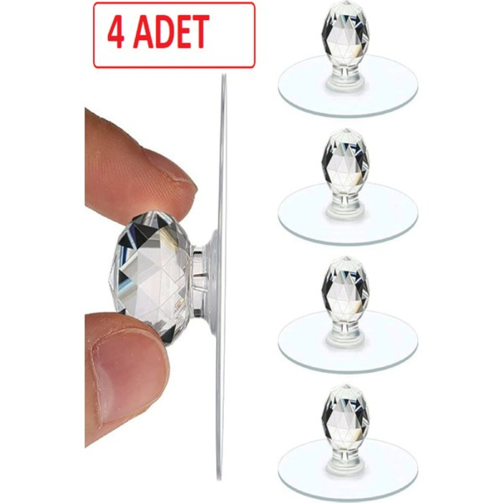 Safestore Şeffaf Kristal Başlıklı 4'lü Yapışkanlı Kulp Dolap Çekmece Kulp Tutacak Askı Banyo Askılık Fiyatı