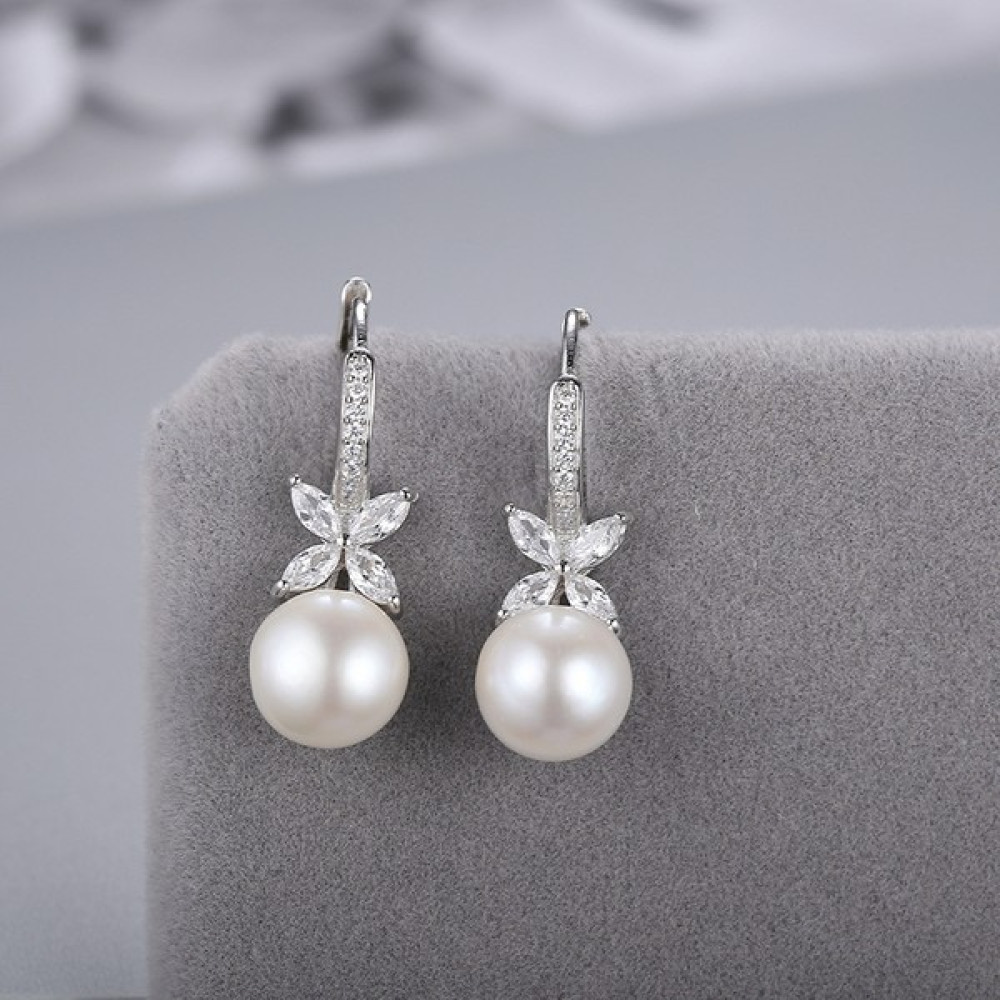 Safety1 Inci Dangle Küpe, 925 Ayar Gümüş Inci Küpe Leverback Tasarım, Kadınlar Için Cz Pırlanta Inci Küpeler, Bayanlar 8MM-10MM, Kadınlar Için Hedi... Gümüş Küpe Fiyatı