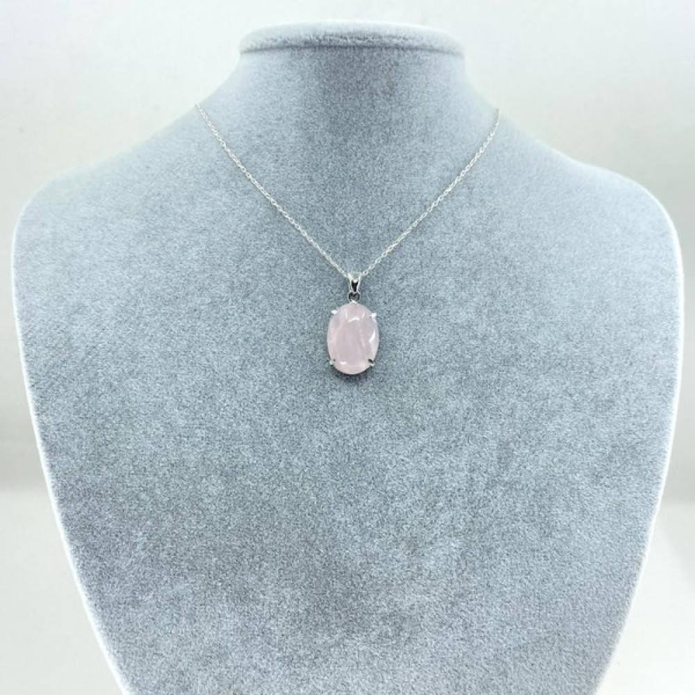 Saff Doğal Taş Pembe Kuvars Doğal Taş Gümüş Kolye 212302 - Gümüş - Beyaz Gümüş Kolye Fiyatı