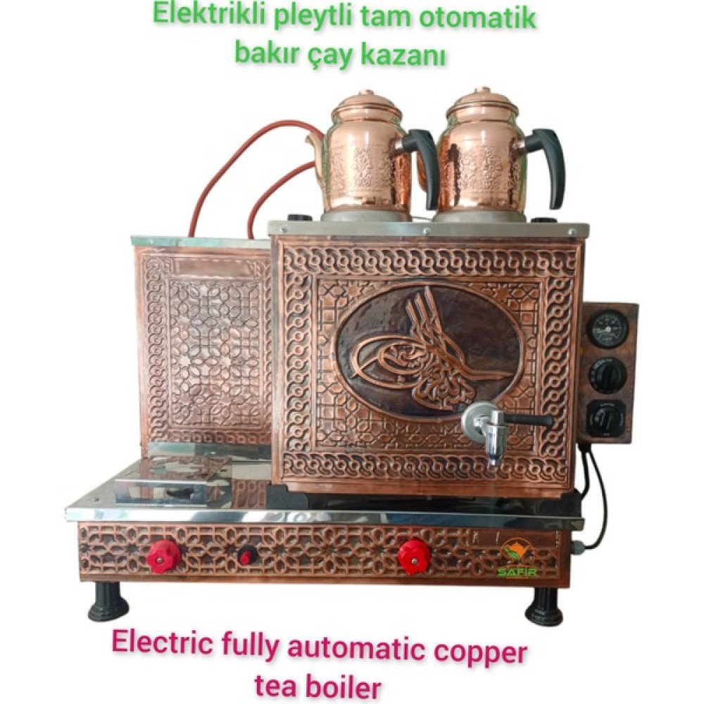 Safir Çay Kazanları 2 Demlikli Bakır Çay Ocağı Tuğra Model 2 Gözlü Bakır Çay Kazanı Sadece Elektrikli Bakır Çay Semaveri Ets Sistemli Oto Boyaları Fiyatı