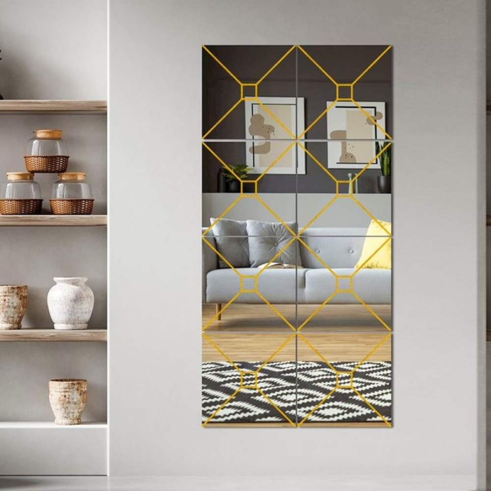 Safir Glas Modern Lüx Gümüş Desenli 4'lü Kare Ayna Baklava Dilimi (25X25CM) Ayna Fiyatı