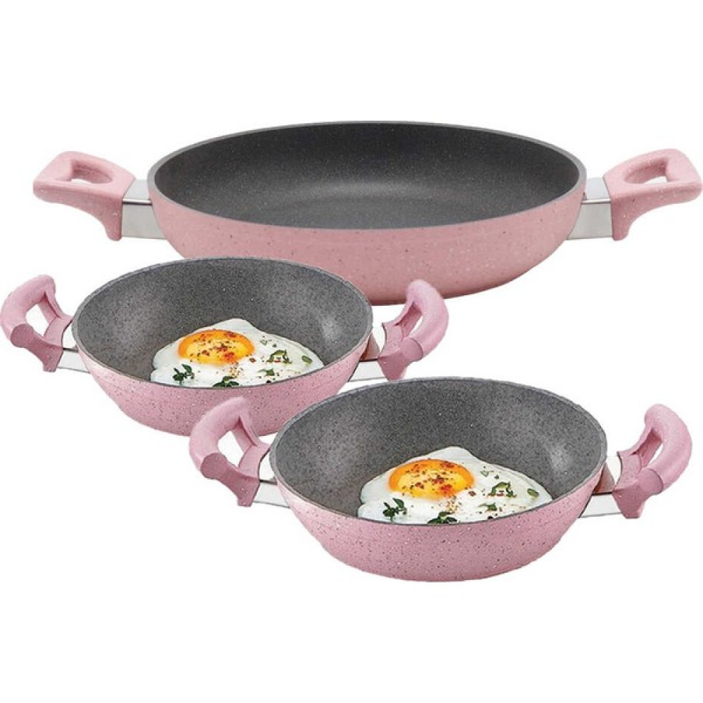 Saflon Eco Granit Kaplama 3'lü Sahan Seti Pembe - 22 cm Tavalar Fiyatı
