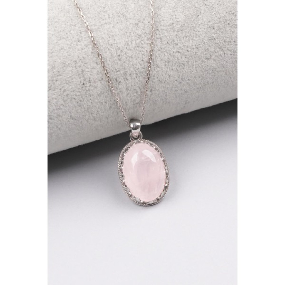 Safnaturel Pembe Kuvars Doğal Taş 925 Ayar Gümüş Kolye Bijuteri Kolye Fiyatı