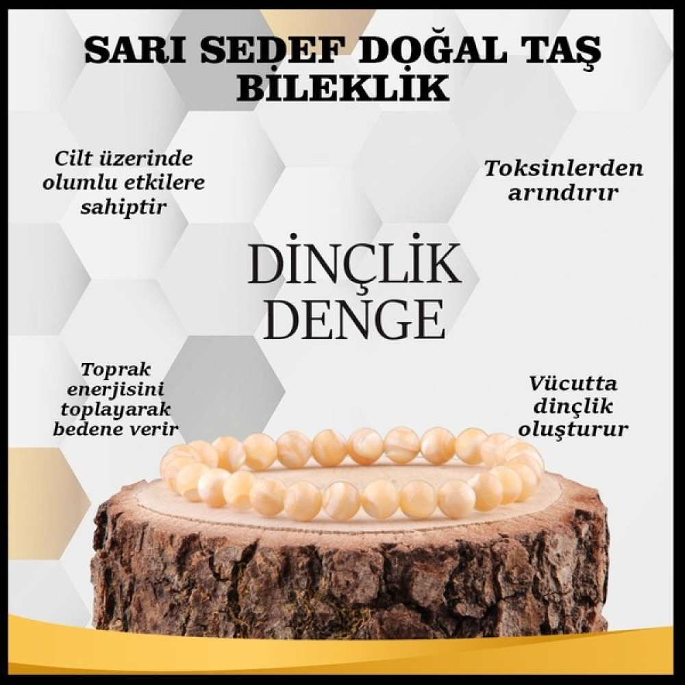 Safnaturel Sertifikalı Sarı Sedef Doğal Taş Bileklik 6 mm Saat ve Bileklik Aksesuarı Fiyatı