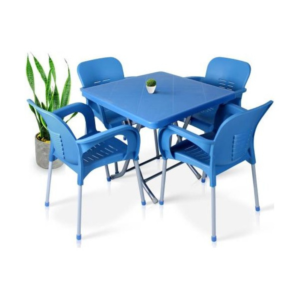 Sağlam Plastik Mandella 80X80 cm Plastik Bahçe Balkon Masa Takımı 4 Kişilik Metal Ayaklı Katlanır Set - Mavi Bahçe Sandalyesi Fiyatı
