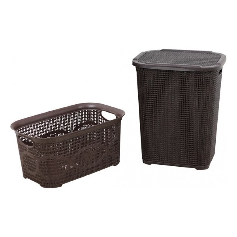 Sağlam Plastik Örgü Kirli Çamaşır Sepeti- Çamaşır sepeti 2'li Set - Kahverengi Sepet Fiyatı
