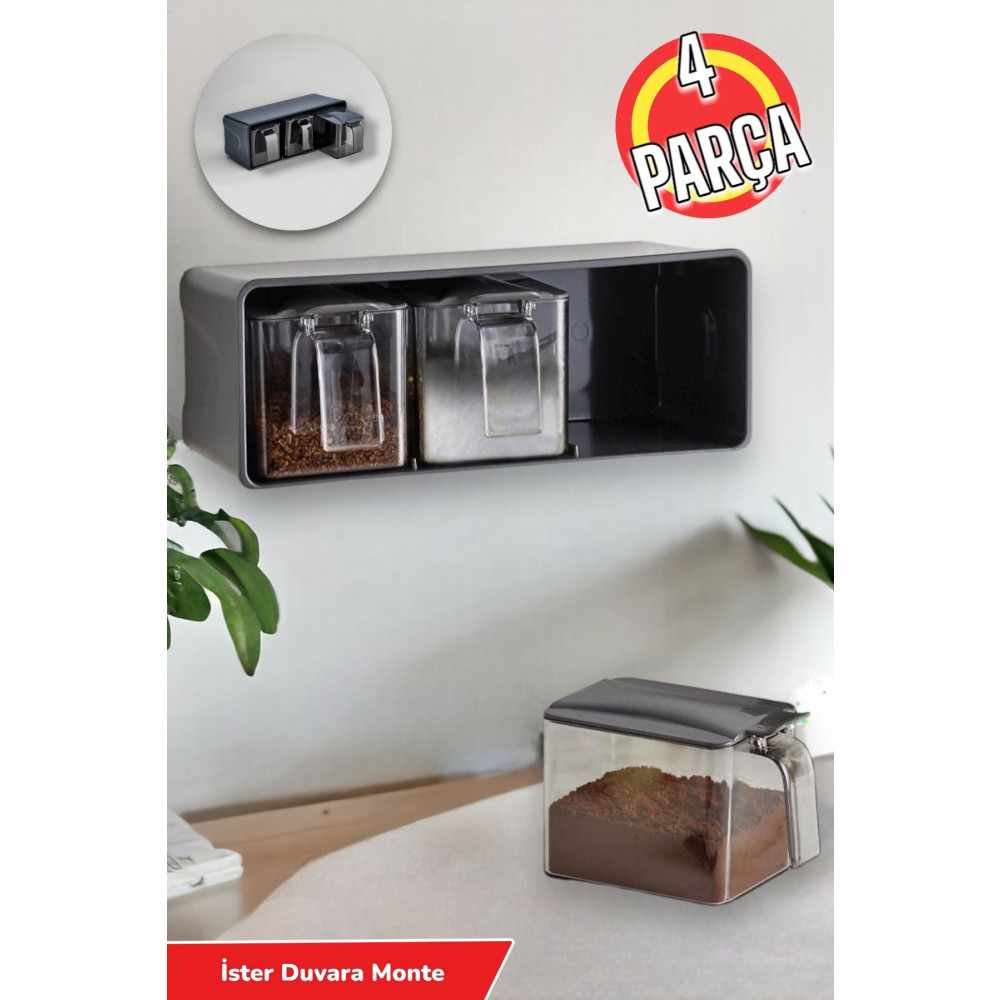 Şahane Pazar Lüks 3lü Standlı Baharatlık 600cc L-00677 Tezgah Üstü Monte Edilebilir Baharat Setleri & Baharatlıklar Fiyatı