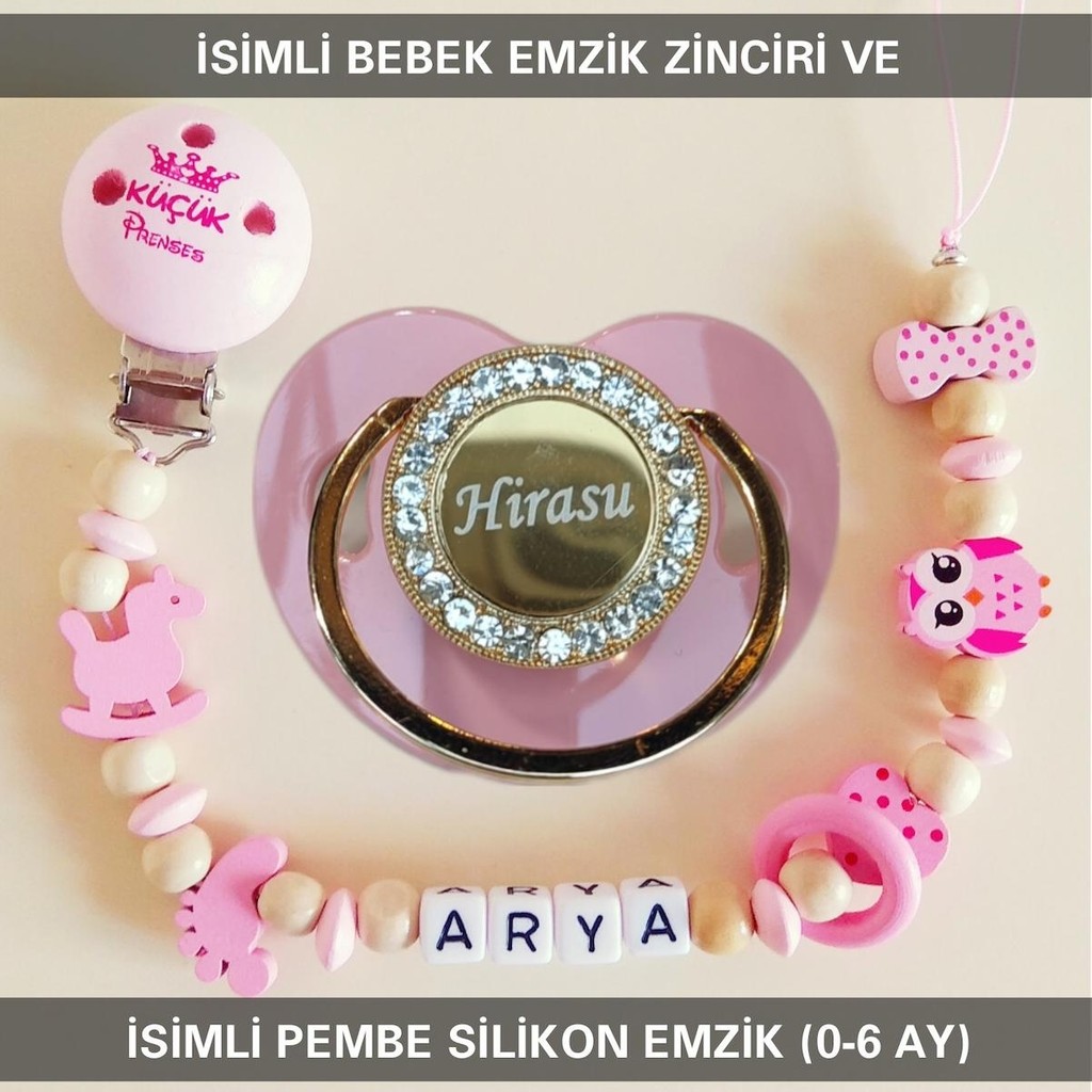 Sahi Aksesuar İsimli Bebek Emzik Zinciri ve Bebek Silikon Emzik - Pembe Emzik Fiyatı