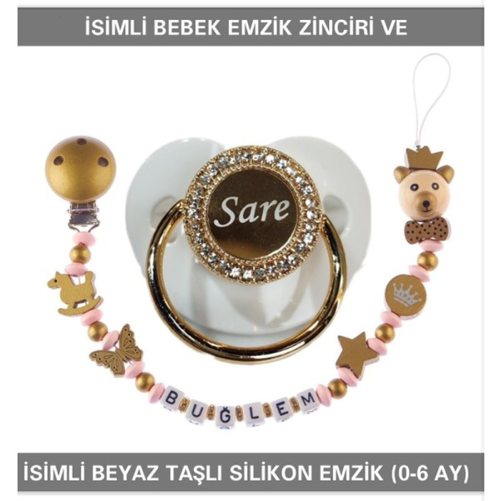Sahi Aksesuar İsimli Bebek Emzik Zinciri ve İsimli Bebek Silikon Emzik (0-6 Ay - Beyaz Bebek Beslenme Gereçleri Fiyatı