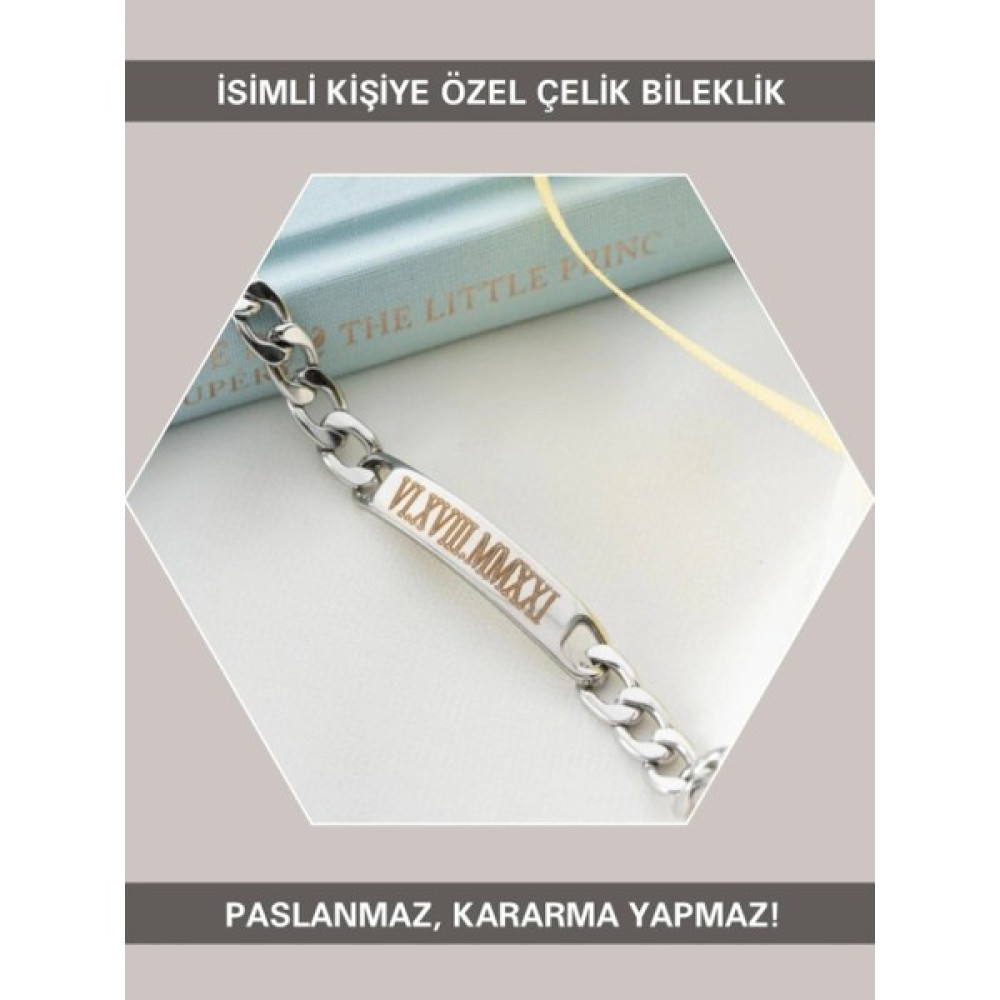 Sahi Aksesuar Kişiye Özel Isimli Yetişkin Çelik Bileklik Ayarlanabilir CB060 - 22 cm - Silver Saat ve Bileklik Aksesuarı Fiyatı