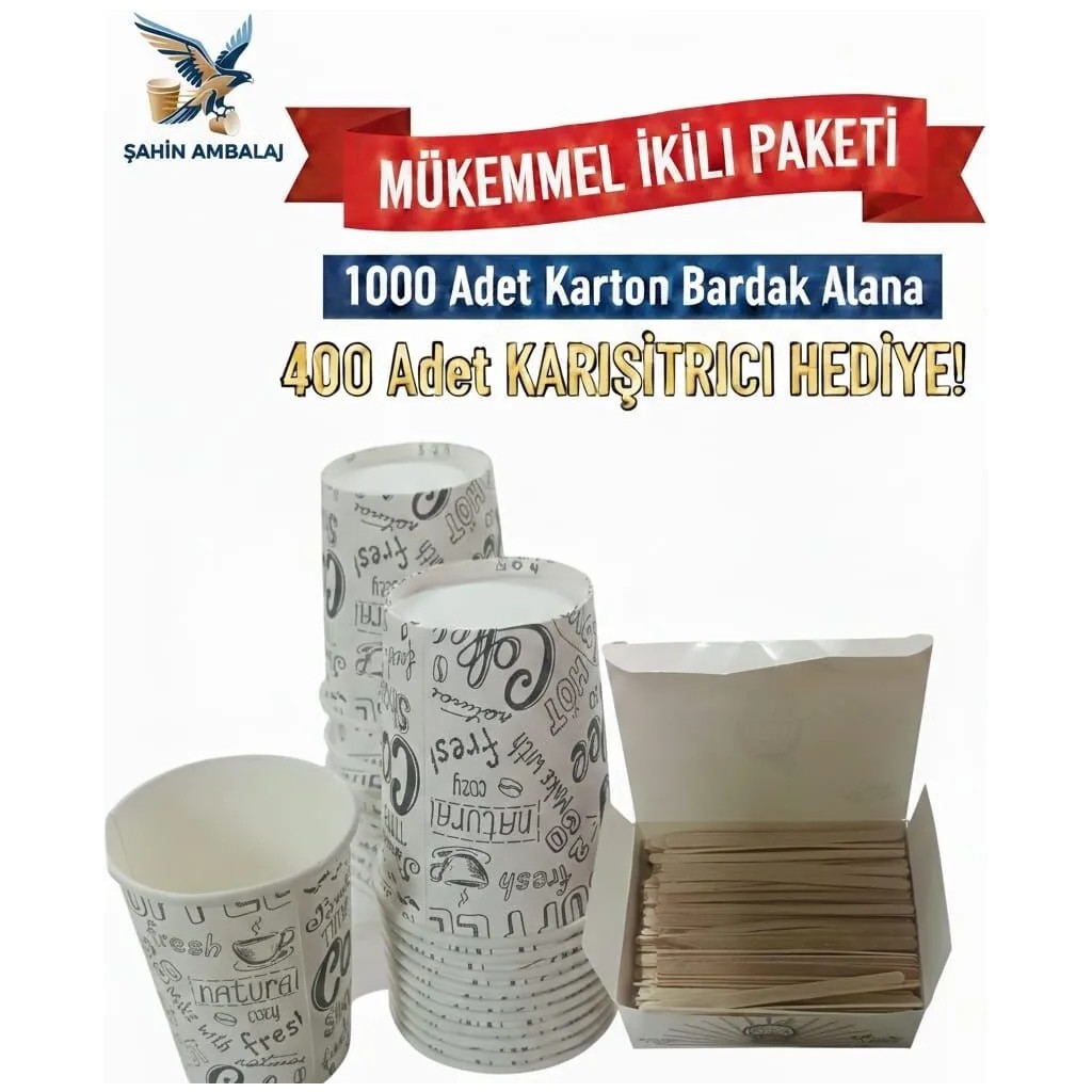 Şahin Ambalaj Karton Bardak 7 Oz 1000 ad 400 adet karıştırıcı hediye Fincan / Bardak / Kahve Takımı Fiyatı