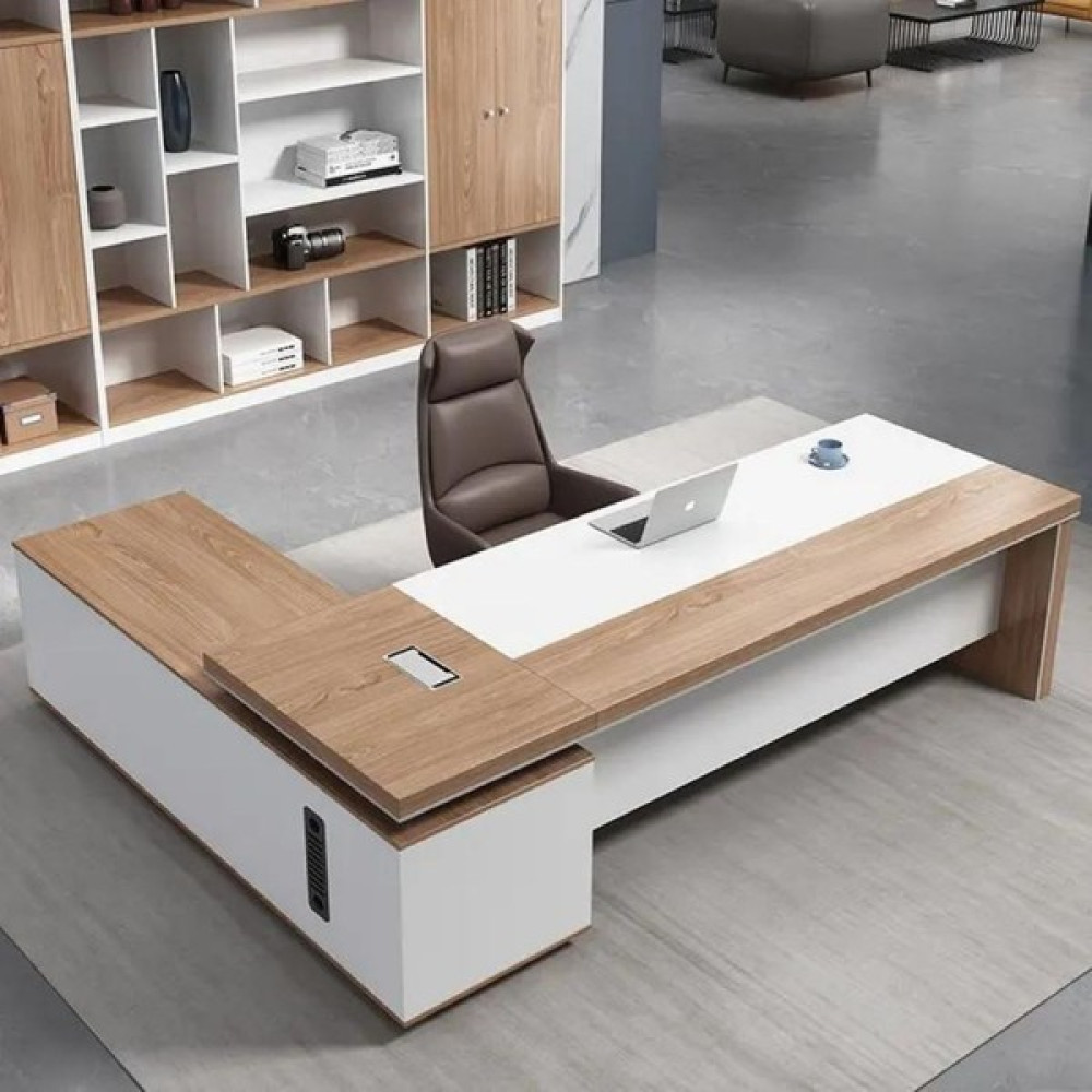 Şahin Bey Home Ahşap ve Beyaz Ofis Masası/ Çalışma Masası ve arka konsol (Mdf) - Atlantik Çam - Beyaz Ofis Çalışma Masası Fiyatı