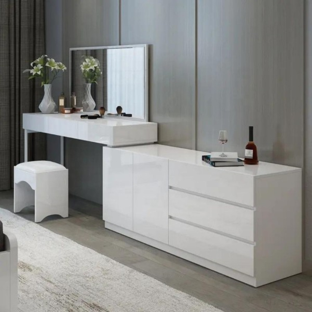 Şahin Bey Home Modern Aynalı Makyaj Masası ve Şifonyer - Beyaz Dresuar / Makyaj Masası Fiyatı