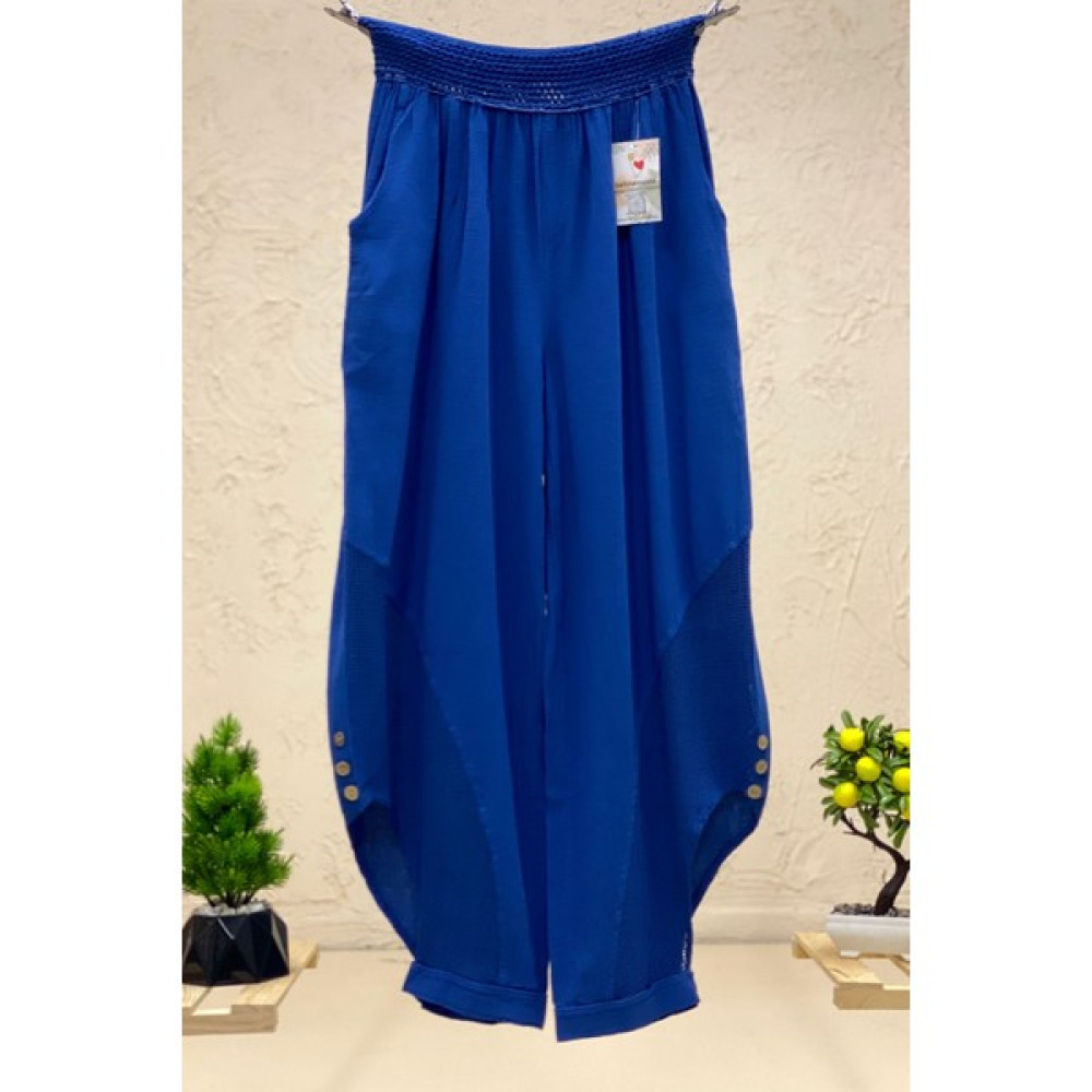 Sahnemoda Paça Düğmeli Fileli Keten Şalvar Pantolon Kadın Pantolon Fiyatı