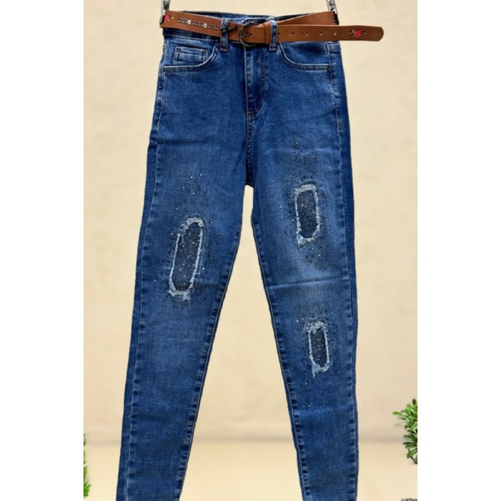 Sahnemoda Paça Lazaer Püsküllü Serpme Taşlı Kot Pantolon Bayan Jeans / Kot Pantolon Fiyatı