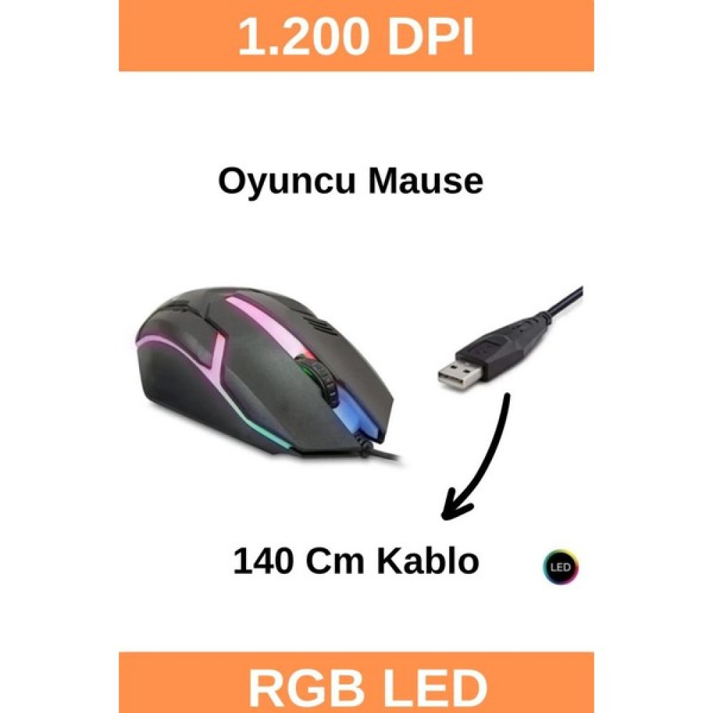 Şahnet 8733-3D Işıklı Kablolu Oyuncu Mouse - 1200DPI Oto Boyaları Fiyatı