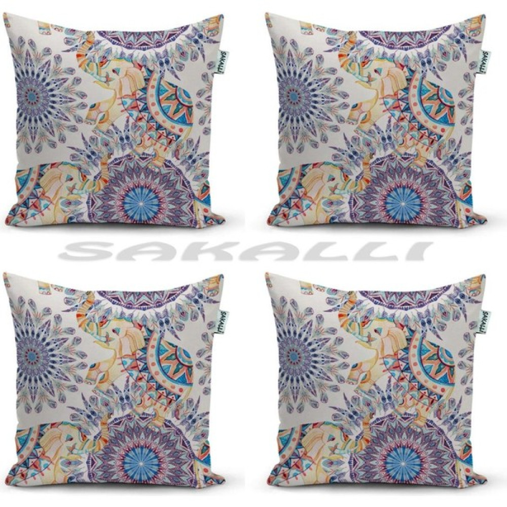 Sakalli Home 4'lü Kombin 3D Baskılı Dekoratif Kırlent Kılıfı - 43 x 43 cm - Renkli Kırlent / Mobilya Yastığı Fiyatı