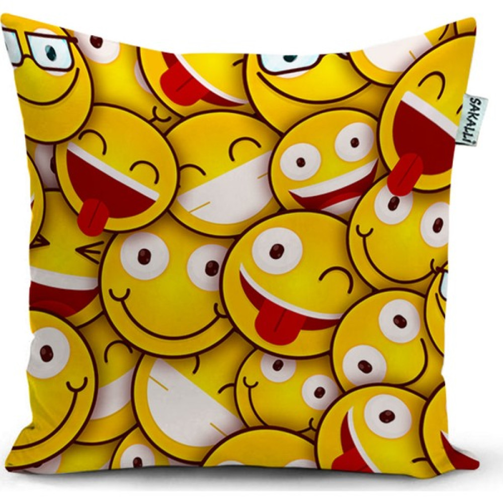 Sakallı Home Emoji Desen 3D Baskılı Dekoratif Kırlent Kılıfı Kırlent / Mobilya Yastığı Fiyatı
