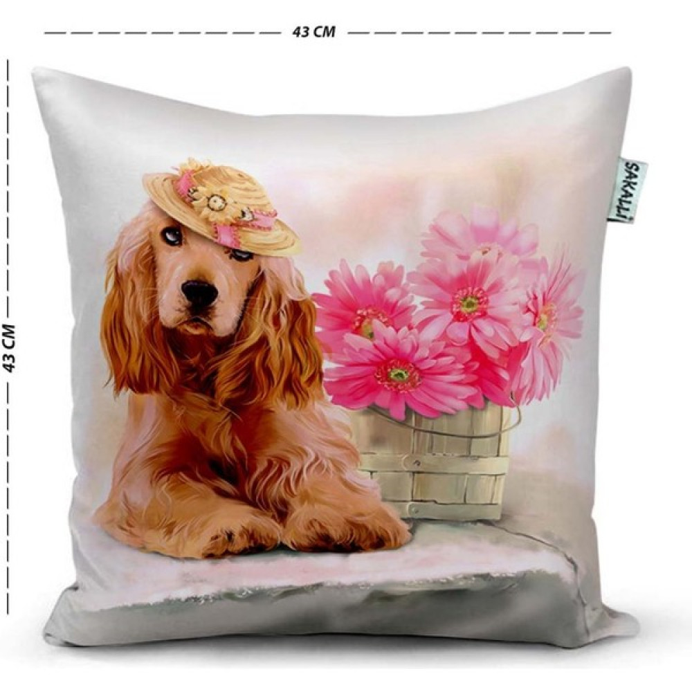 Sakallı Home Köpek Desenli 3D Digital Baskılı Dekoratif Kırlent Kılıfı - 43 x 43 cm - Renkli Kırlent / Mobilya Yastığı Fiyatı