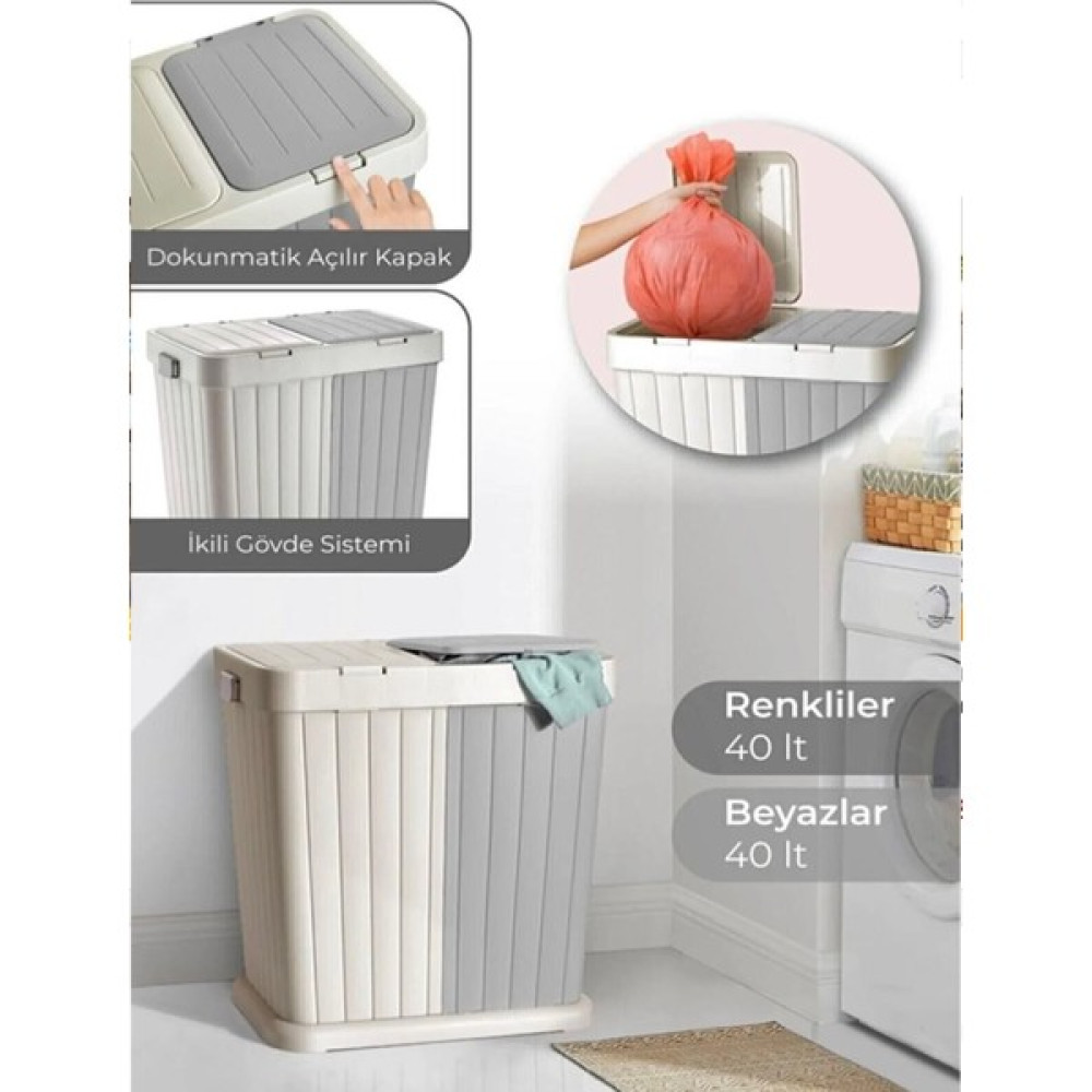 Sakarya Plastik Twıns Iki Bölmeli Çamaşır Sepeti (Ekru/gri) - Ekru Sepet Fiyatı