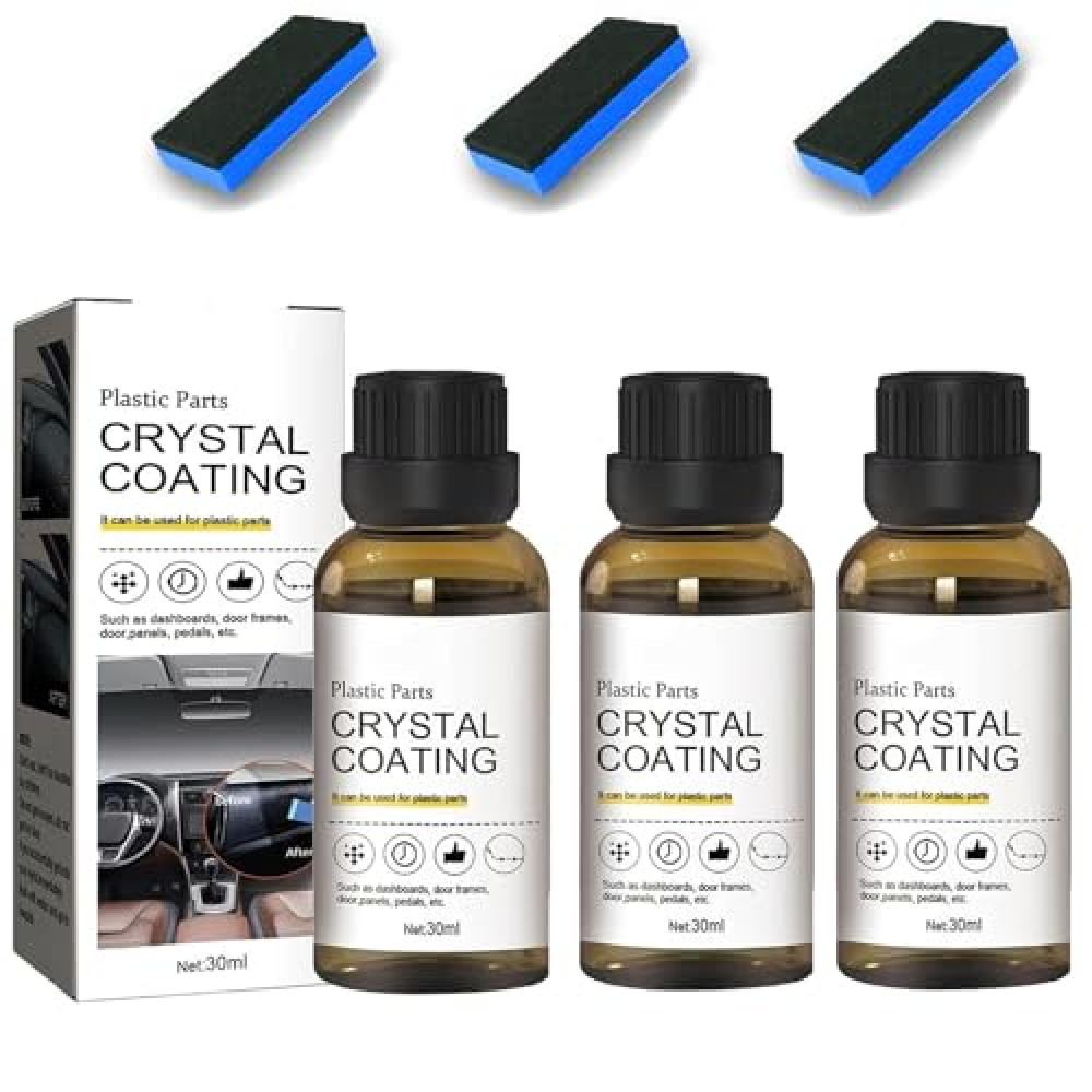 Saker Crystal Coat Reviver, Crystal Coating for Car Plastic Parts, Car Interior Plastics Restorer, Long Duration Refurbish Agent with Spong (3PCS)