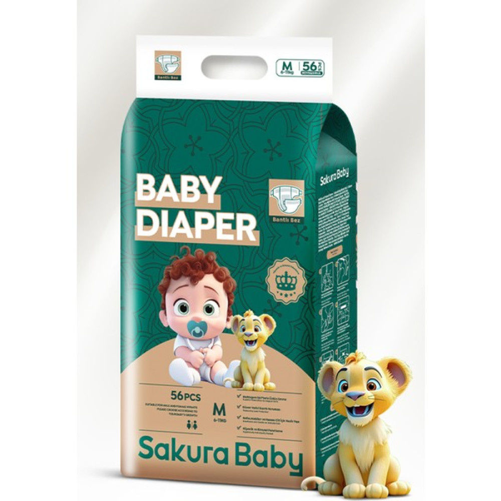 Sakura Baby Hijyenik Bebek Bezi Tekli Paketli Bantlı M Beden 6-11 kg 56 Adet 3 Numara Bebek Bezi Fiyatı