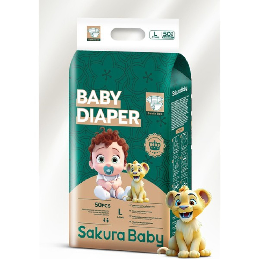 Sakura Baby Tekli Paketli Bantlı Hijyenik Bebek Bezi L Beden 9-14 kg 50 Adet 4 Numara Bebek Bezi Fiyatı