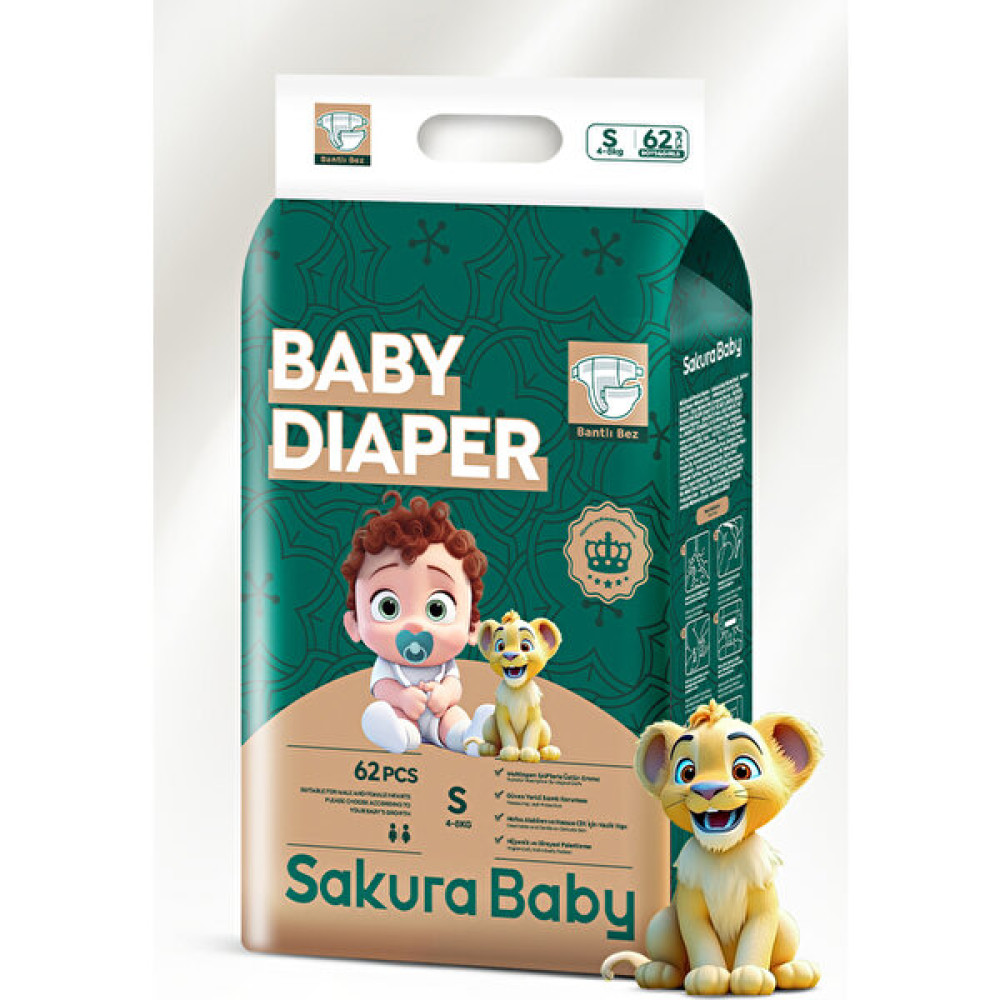 Sakura Baby Tekli Paketli Bantlı Hijyenik Bebek Bezi S Beden 4-8 kg 62 Adet 2 Numara Bebek Bezi Fiyatı