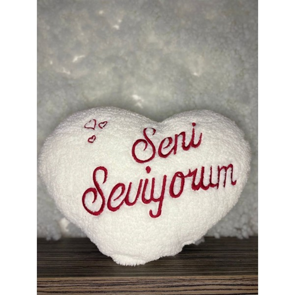 Salbey Grup Seni Seviyorum Kalpli Yastık Büyük Boy - 20 x 40 cm - Beyaz Kırlent / Mobilya Yastığı Fiyatı