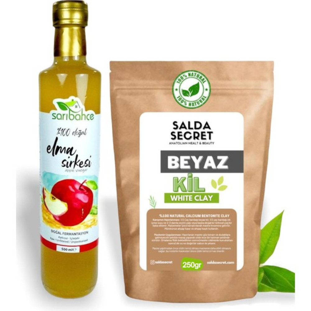 Salda Secret Beyaz Kil Yüz Maskesi 250 gr Kil Maskesi Toz - Sarıbahçe Elma Sirkesi 500ML Maskeler Fiyatı