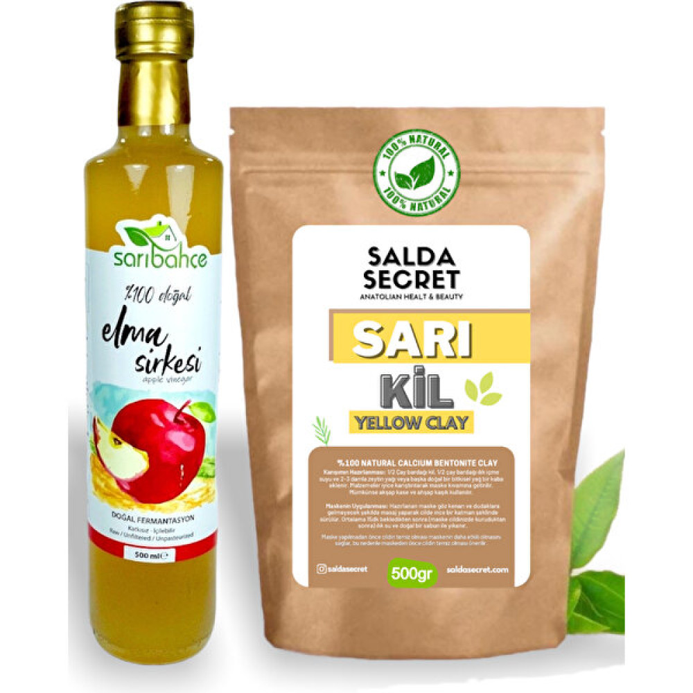 Salda Secret Sarı Kil Doğal Yüz Maskesi 500 gr Kil Maskesi Toz -Doğal Fermente Elma Sirkesi 500ML Maskeler Fiyatı