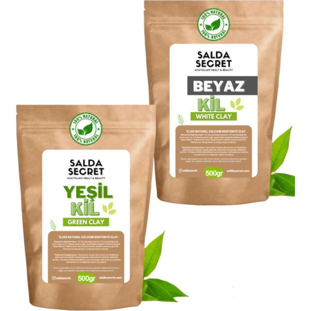 Salda Secret Yeşil Kil 500 gr + Beyaz Kil 500 gr Yüz Maskesi Toz - Kil Maskesi - Siyah Nokta Maskeler Fiyatı