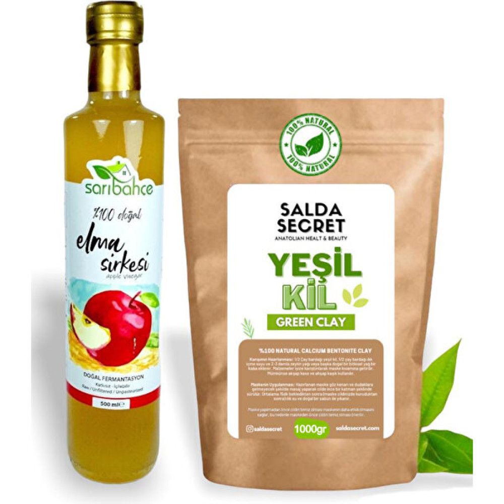 Salda Secret Yeşil Kil Doğal Yüz Maskesi 1000 gr Toz - Kil Maskesi - Doğal Fermente Elma Sirkesi 500ML Maskeler Fiyatı