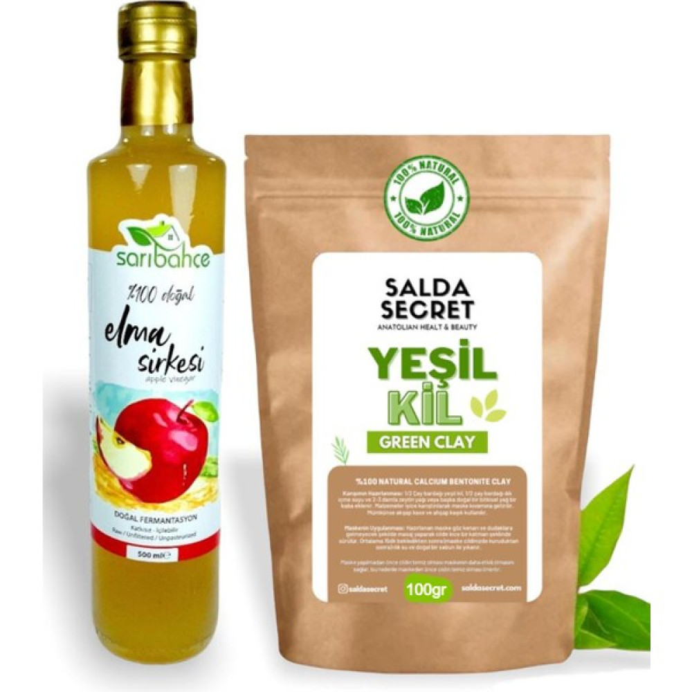 Salda Secret Yeşil Kil Yüz Maskesi 100 gr Kil Maskesi Toz - Sarıbahçe Elma Sirkesi 500 ml Maskeler Fiyatı