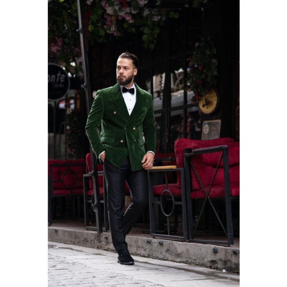 Salihtarzz Damatlık Smokin Kadife İtalyan Kesim Slim Fit Yeşil SD3461 Erkek Takım Elbise Fiyatı