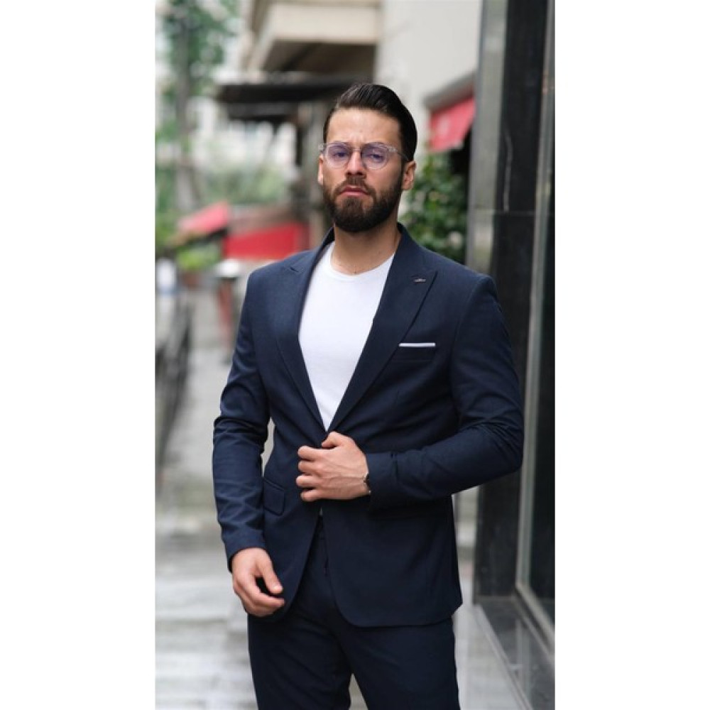 Salihtarzz Italyan Kesim Lacivert Spor Ipli Takım Elbise - Slım Fıt SD4942 Erkek Takım Elbise Fiyatı