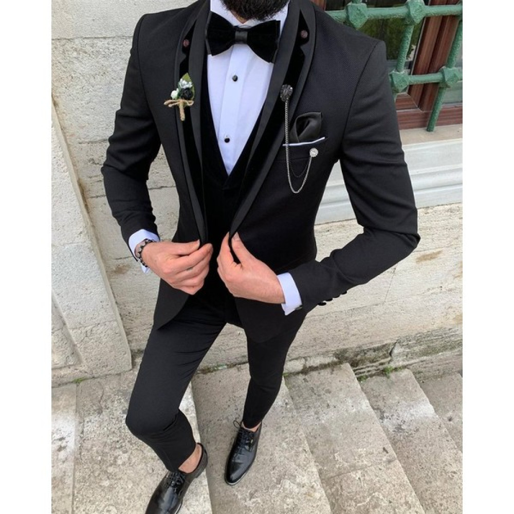 Salihtarzz İtalyan Kesim Slim Fit Damatlık Full Set Siyah SD3405 Erkek Takım Elbise Fiyatı