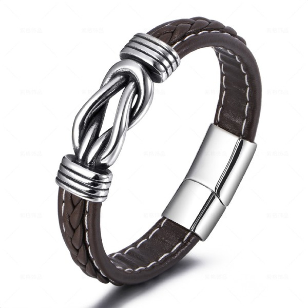 Şalom Paslanmaz Çelik Bileklik Erkek Titanyum Çelik Deri Bileklik (Yurt Dışından) - 21cm * 0.8cm - Kahve Saat ve Bileklik Aksesuarı Fiyatı