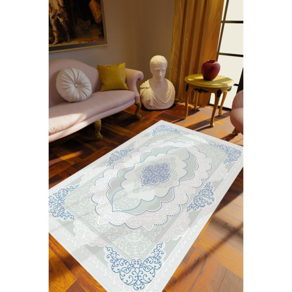 Salon Halısı Klasik Gri Mavi Kaydırmaz Kesme Yıkanabilir Ince Halı Tüysüz Kilim - 200 x 500 cm Salon Halısı Fiyatı