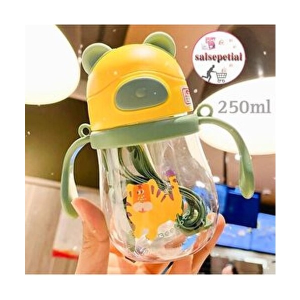 Salsepetial 250ML Ayıcık Figürlü Pipeti Suluk Bebek Matara Askılı Sevimli Su Şişesi Bebek Pipetli Biberon Matara - Sarı Diğer Fiyatı
