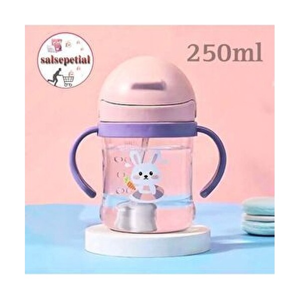 Salsepetial 250ML Bebek Matara Figürlü Pipetli Plastik Su Şişesi Renkli ve Eğlenceli - Pembe Suluk Fiyatı