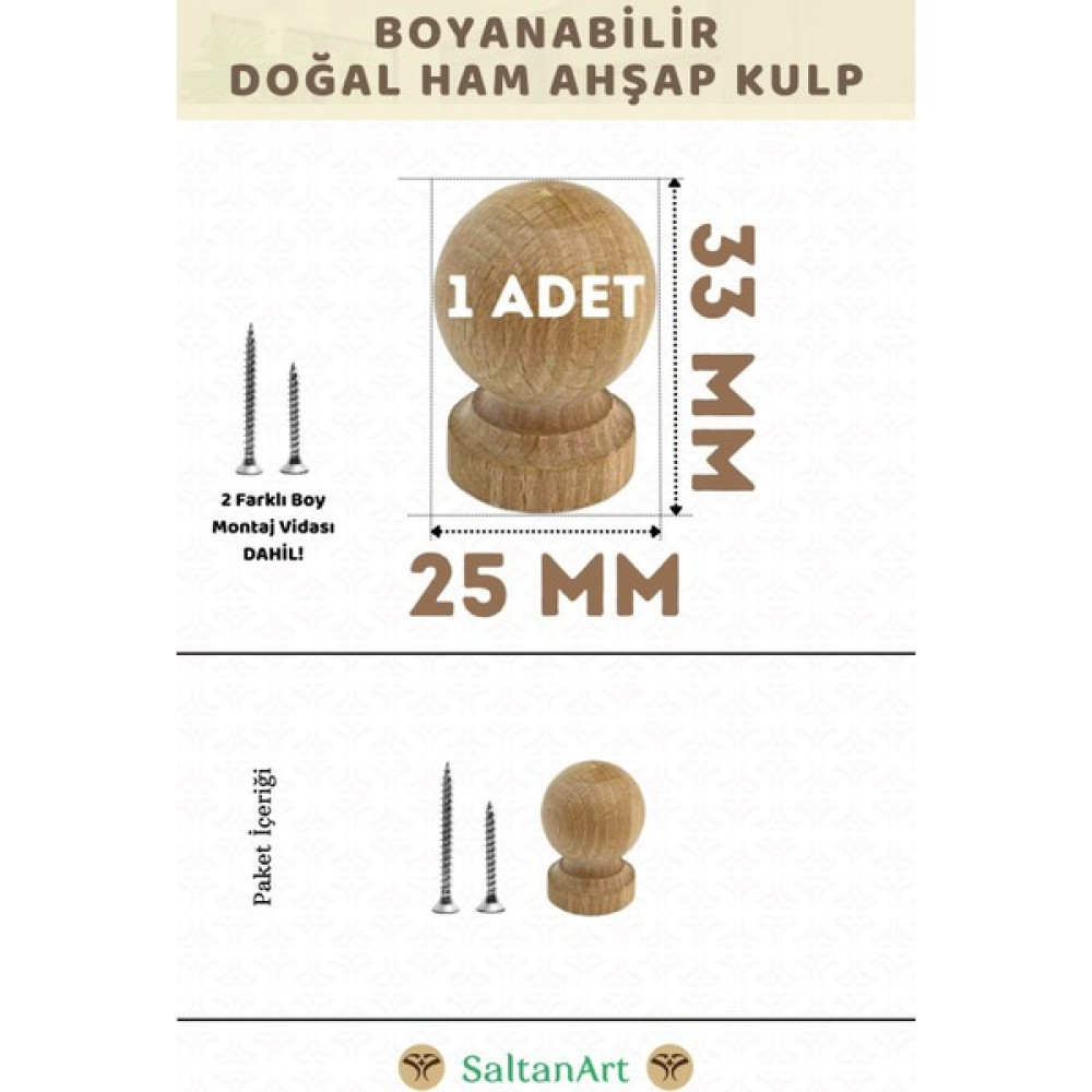 Saltan Art Saltanart Ahşap Kulp Lüks Country Mutfak Mobilya Dolap Çekmece Kulbu - Mini Top 1 Adet - Ahşap Rengi Nalburiye & Hırdavat Fiyatı
