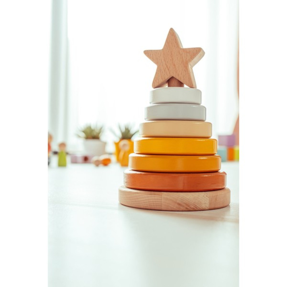 Saltan Art Waldorf Yıldızlı Ahşap Kule Renkli Doğal Masif Ahşap Waldorf Eğitici Bebek Çocuk Oyuncağı - Kahverengi Bebek Oyuncakları Fiyatı