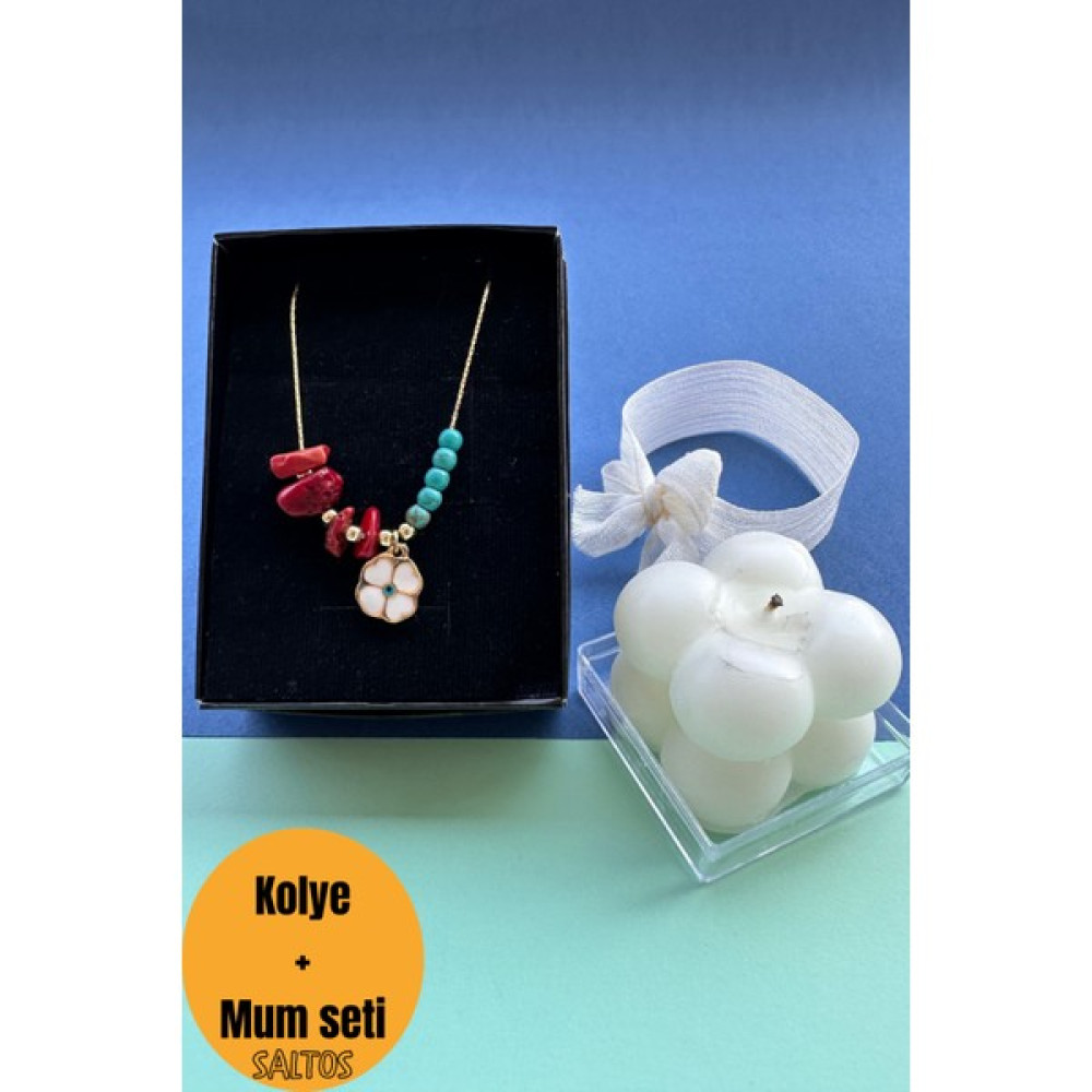 Saltos Yonca Kolye-Mum Seti Kırık Doğal Taşlı Kolye Mum Nazar Boncuklu Doğum Günü Hediyesi Sevgili Arkadaşa - Gold Altın, Takı & Aksesuar Fiyatı