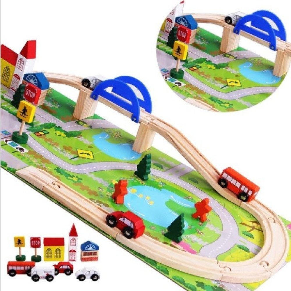 Sam Toys Ahşap 40 Parça Köprülü Trafik Seti - Ahşap Desenli Oto Boyaları Fiyatı