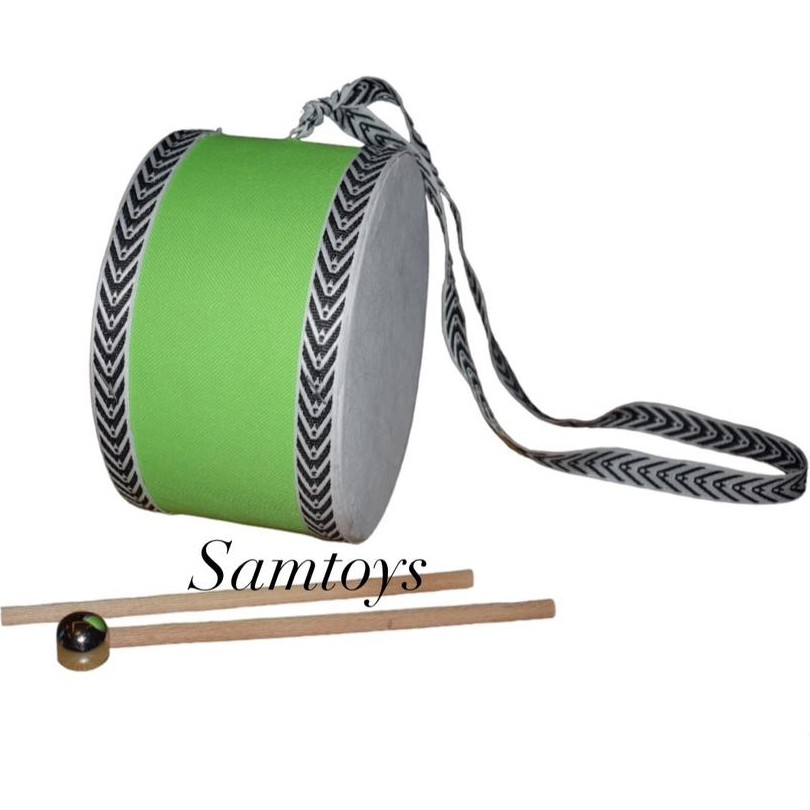 Sam Toys Ahşap Çocuk Davulu 18 cm El Yapımı- Çift Tokmaklı - Yeşil Ahşap Oyuncaklar Fiyatı