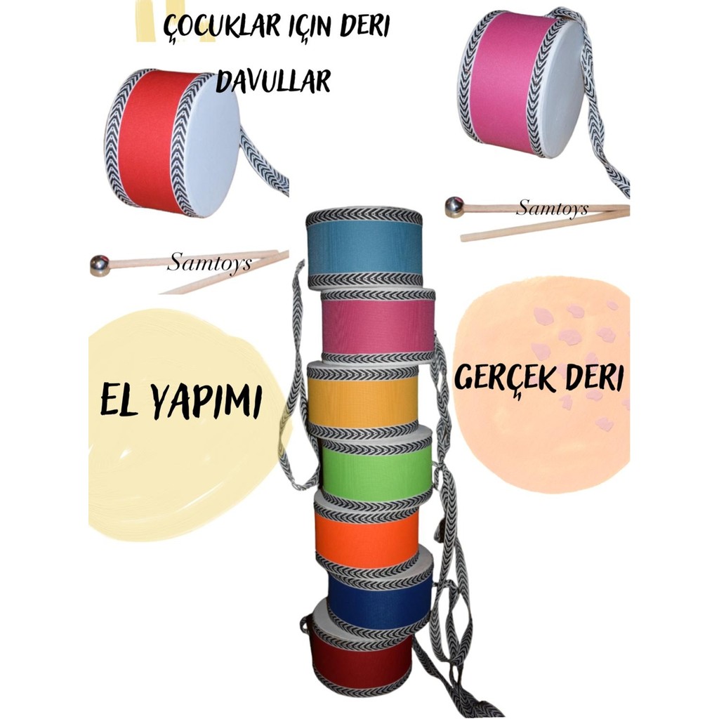 Sam Toys Ahşap Orjinal Deri Çocuk Davulu 18 cm El Yapımı - Kırmızı Ahşap Oyuncaklar Fiyatı