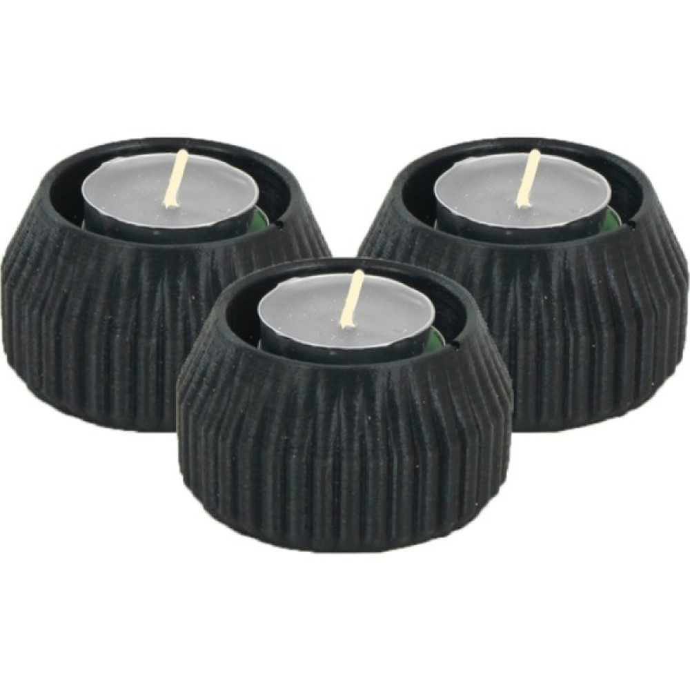 Şamdan Dekoratif Mumluk Şamdan Tealight Mum Uyumlu Çizgili Model - 3'lü TEKLİ - Siyah Şamdan Fiyatı