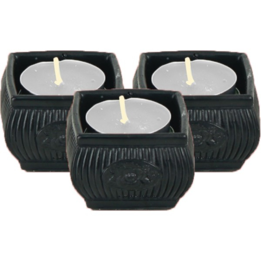 Şamdan Dekoratif Mumluk Şamdan Tealight Mum Uyumlu Mini Çizgili Çiçekli Model - 3'lü TEKLİ - Siyah Şamdan Fiyatı